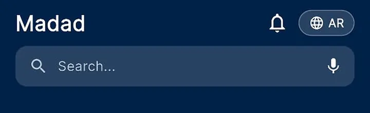 The Madad search bar and its voice button